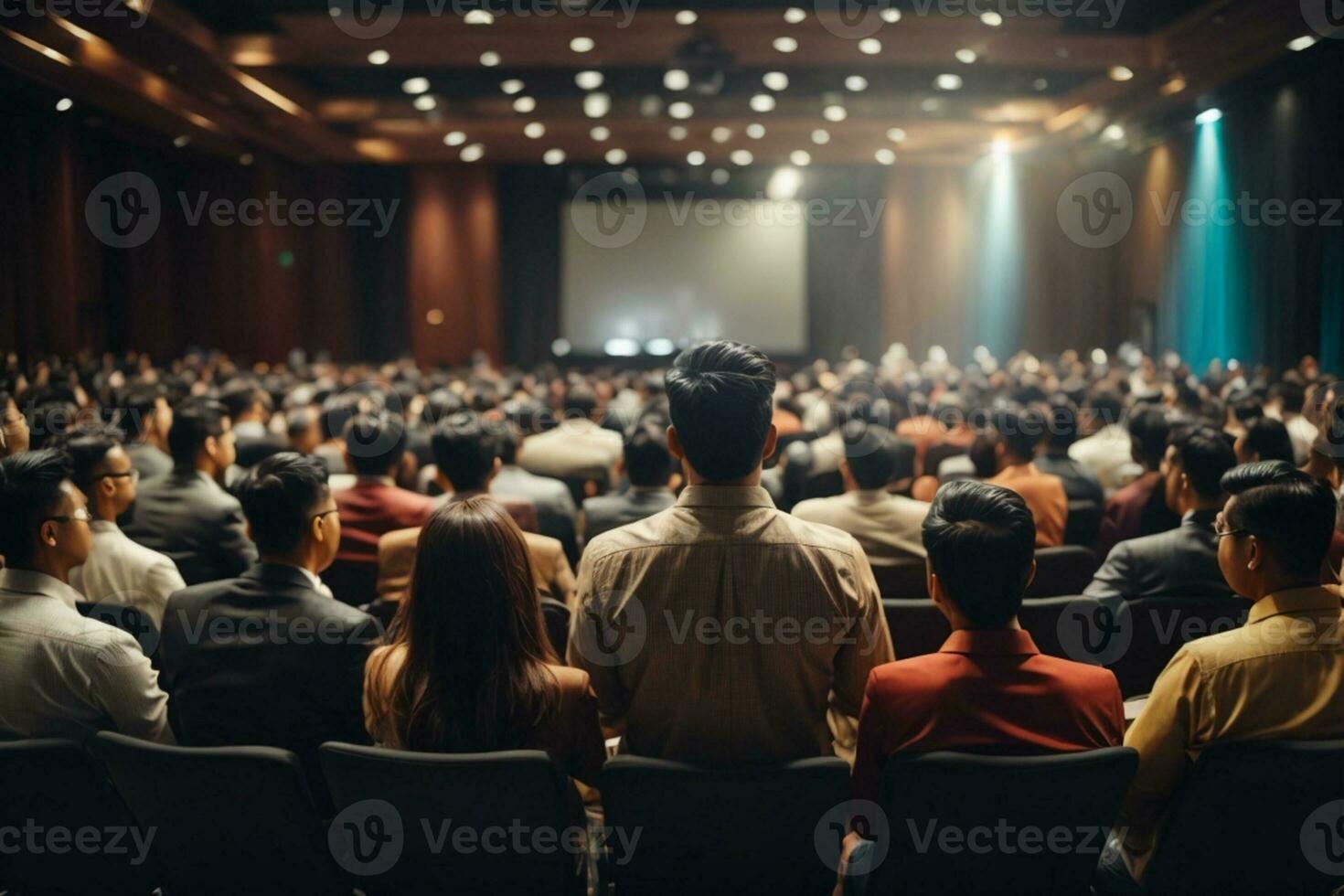 Business and entrepreneurship symposium. Speaker giving a talk at business meeting. Audience in conference hall.AI Generative photo