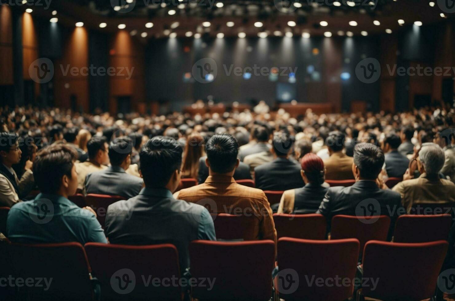 Business and entrepreneurship symposium. Speaker giving a talk at business meeting. Audience in conference hall.AI Generative photo