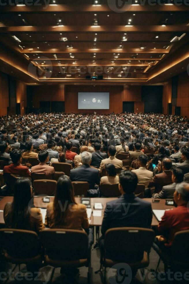 Business and entrepreneurship symposium. Speaker giving a talk at business meeting. Audience in conference hall.AI Generative photo