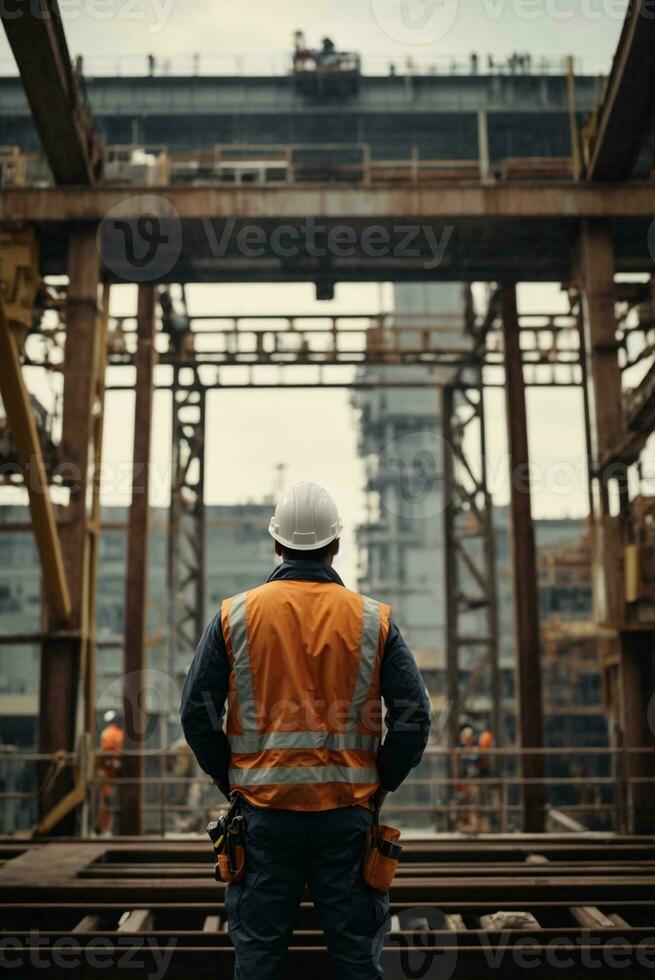 Engineers are leasing crews on high-rise buildings and analyzing unfinished construction projects., AI Generated. photo