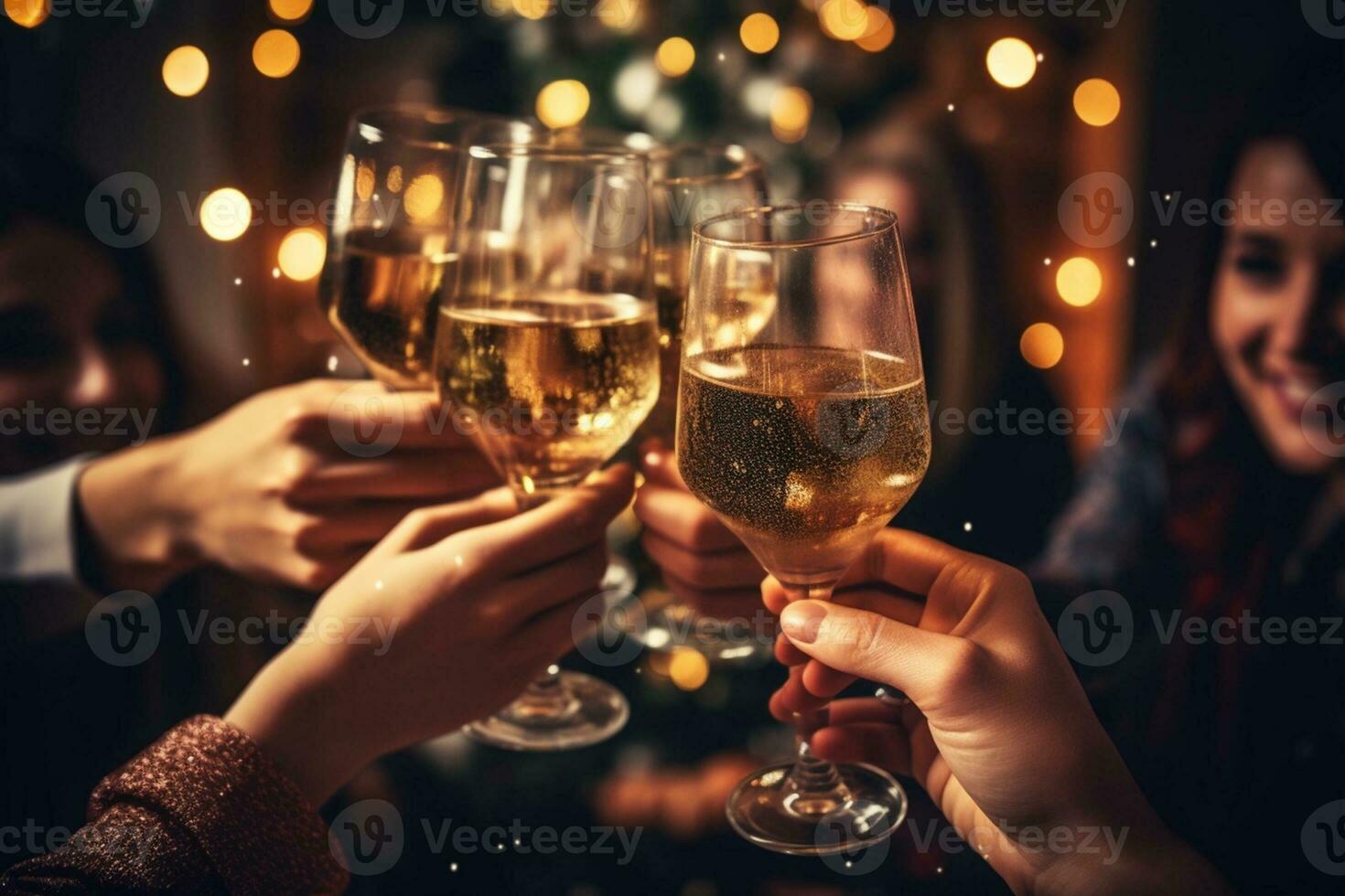 A group of people enjoying a night out drinking wine at a party, AI Generative photo