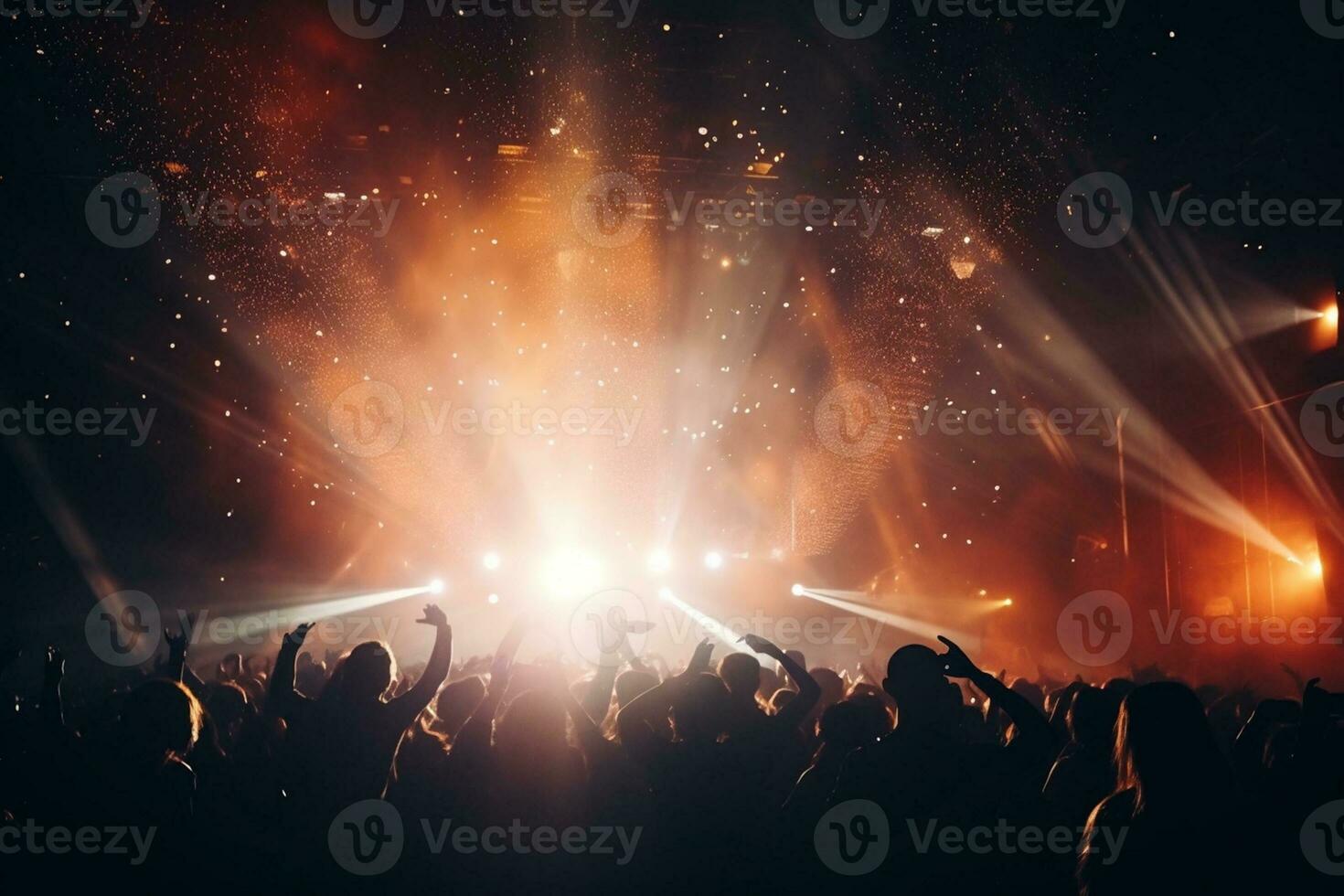 Rear view of  the crowd of people at a party at a concert stage at a music festival, AI Generative photo