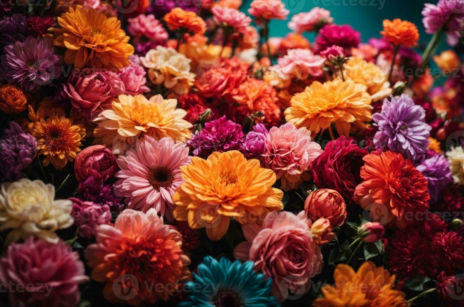 Colorful autumn chrysanthemum flowers as a background. AI Generative photo
