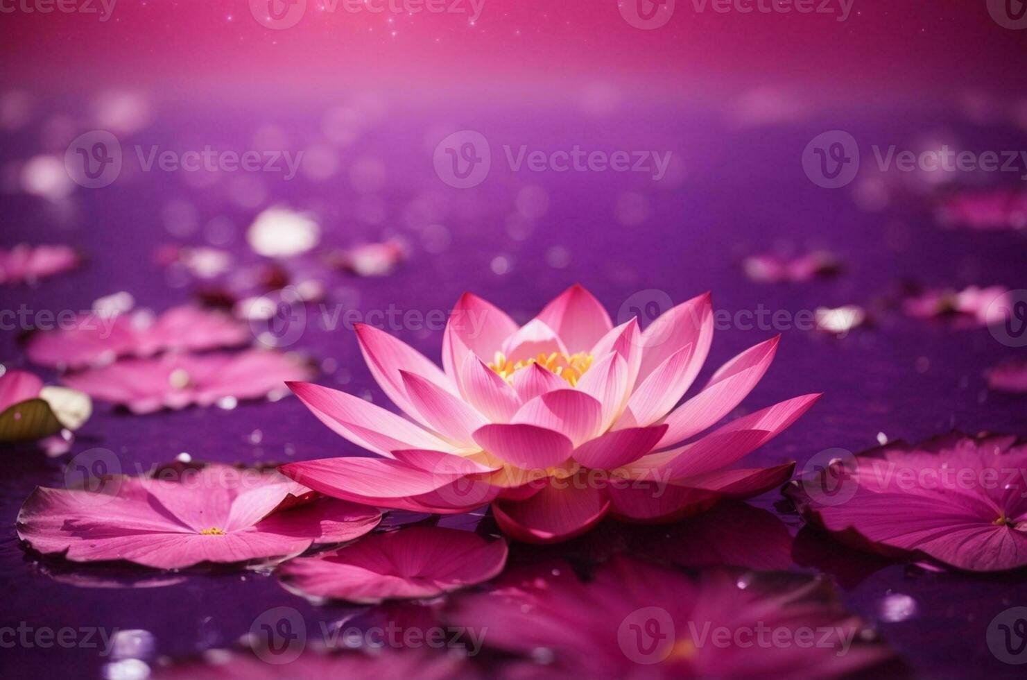 Pink lotus on purple background with bokeh lights and sparkles, AI Generative photo
