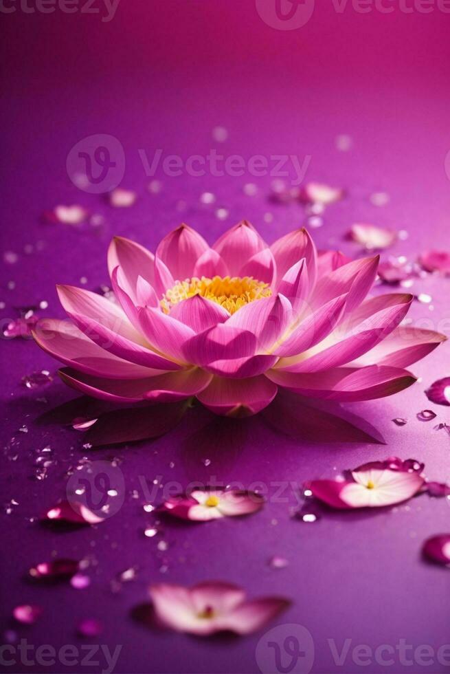 Pink lotus on purple background with bokeh lights and sparkles, AI Generative photo