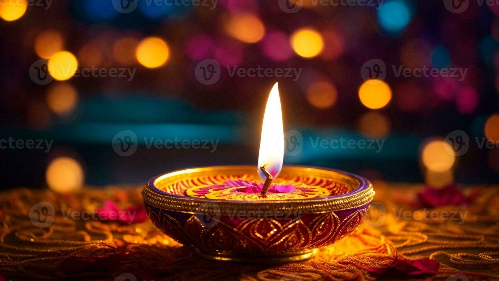 Diwali or Deepavali - Clay Diya lamps lit during Diwali celebration in India. AI Generative photo