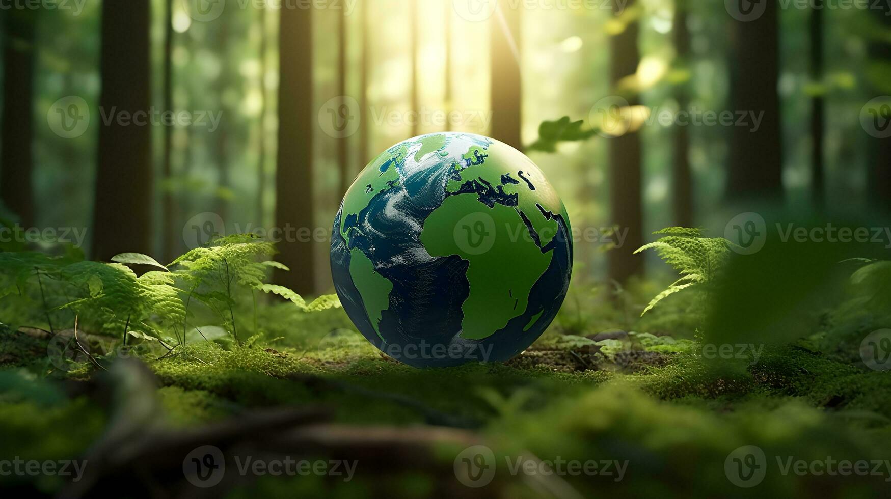 naturaleza conservación y global sustentabilidad el verde globo en el bosque. generativo ai foto