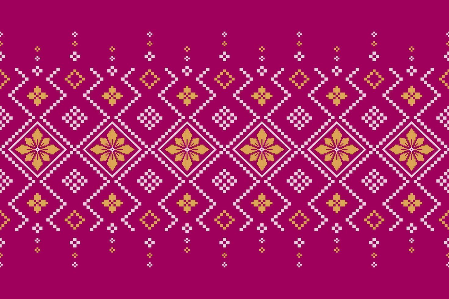 Pink Cross stitch colorful geometric traditional ethnic pattern Ikat seamless pattern border abstract design for fabric print cloth dress carpet curtains and sarong Aztec African Indian Indonesian vector