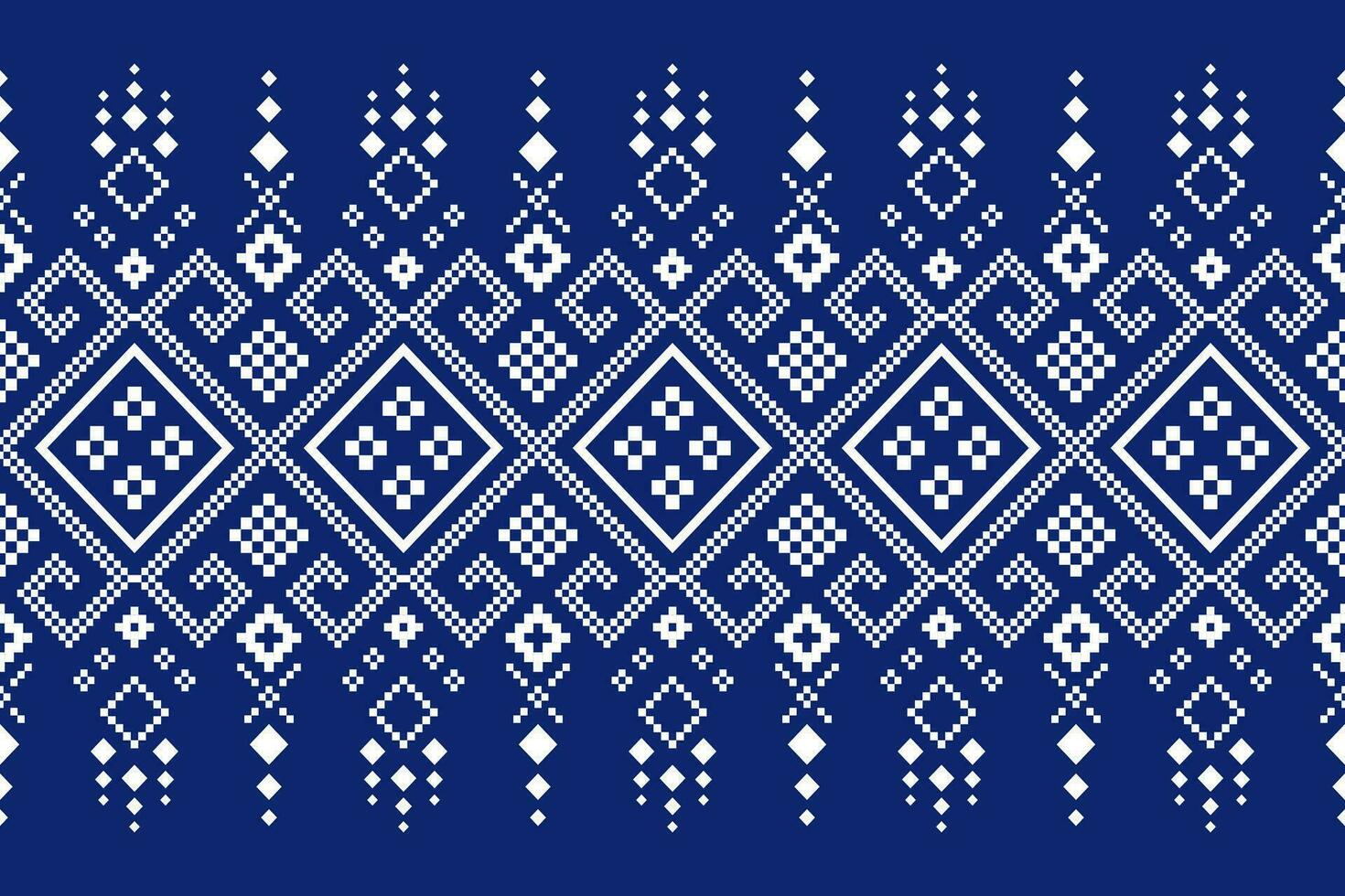 Indigo navy blue geometric traditional ethnic pattern Ikat seamless pattern border abstract design for fabric print cloth dress carpet curtains and sarong Aztec African Indian Indonesian vector