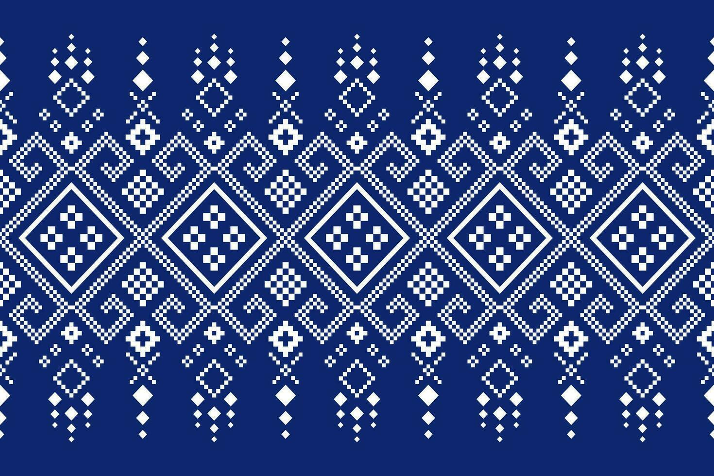 Indigo navy blue geometric traditional ethnic pattern Ikat seamless pattern border abstract design for fabric print cloth dress carpet curtains and sarong Aztec African Indian Indonesian vector