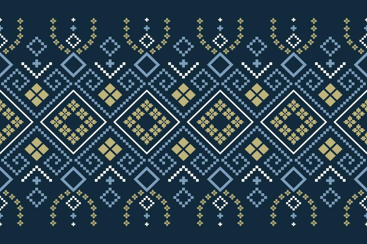Indigo navy blue geometric traditional ethnic pattern Ikat seamless pattern border abstract design for fabric print cloth dress carpet curtains and sarong Aztec African Indian Indonesian vector