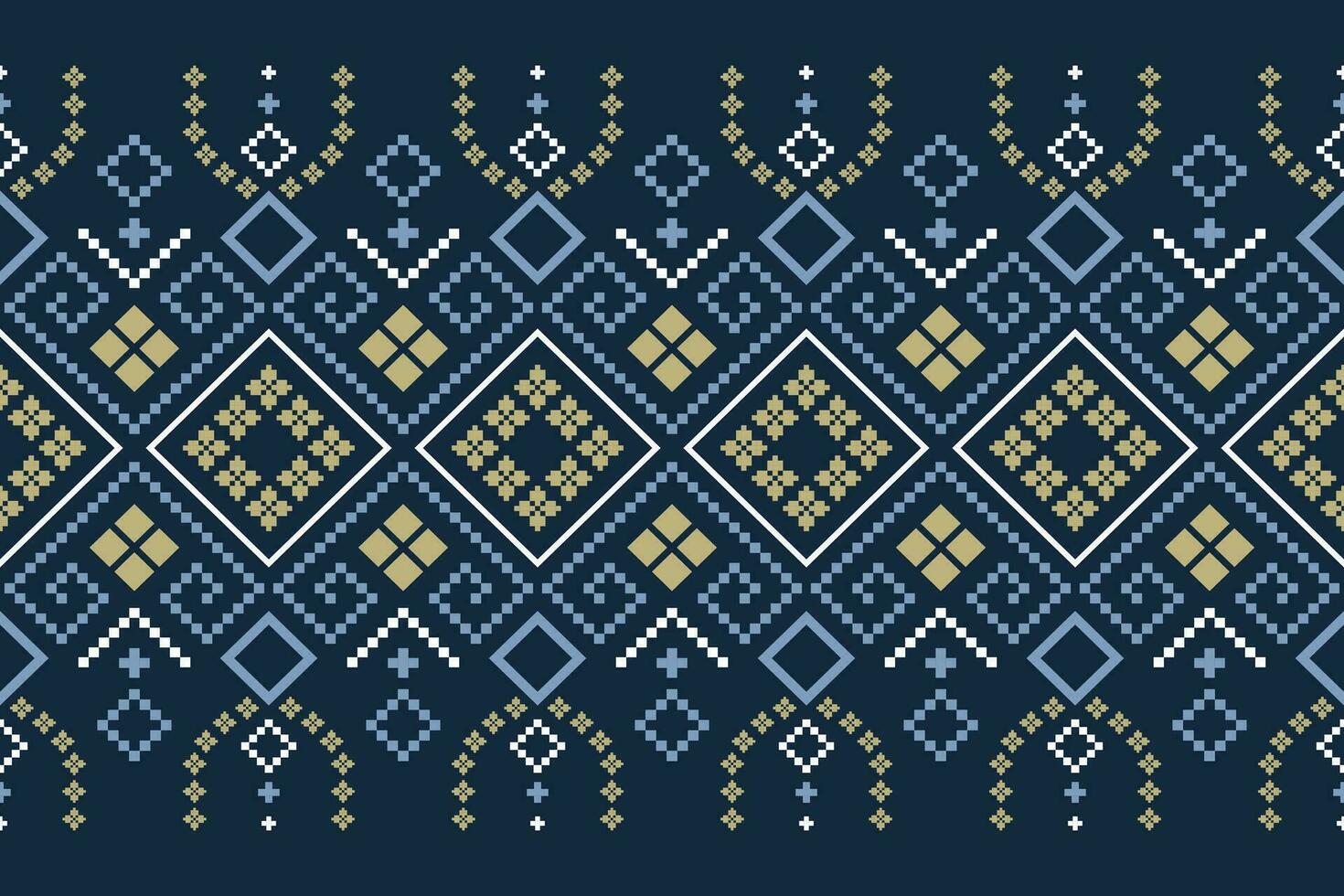 Indigo navy blue geometric traditional ethnic pattern Ikat seamless pattern border abstract design for fabric print cloth dress carpet curtains and sarong Aztec African Indian Indonesian vector