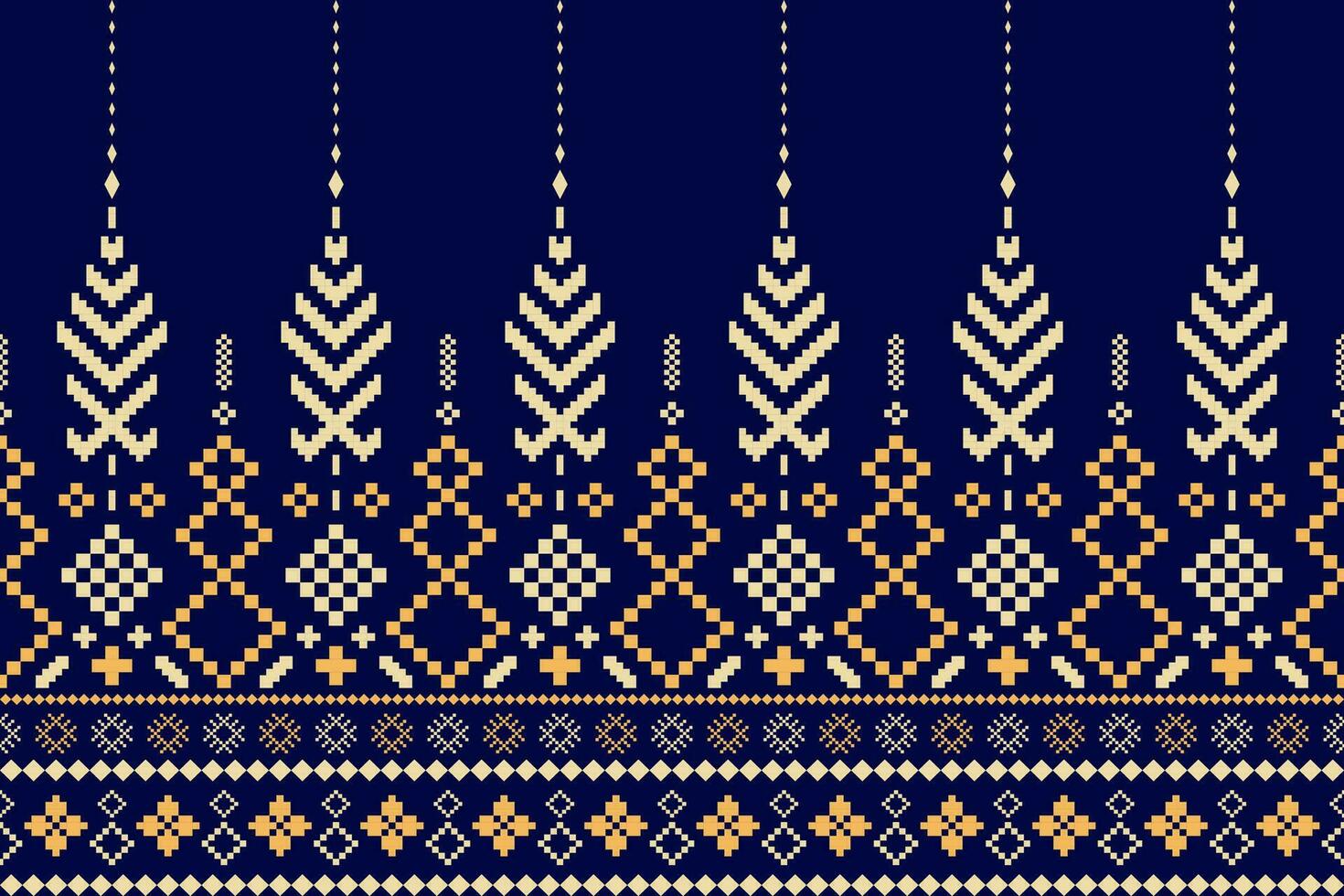 Indigo navy blue geometric traditional ethnic pattern Ikat seamless pattern border abstract design for fabric print cloth dress carpet curtains and sarong Aztec African Indian Indonesian vector
