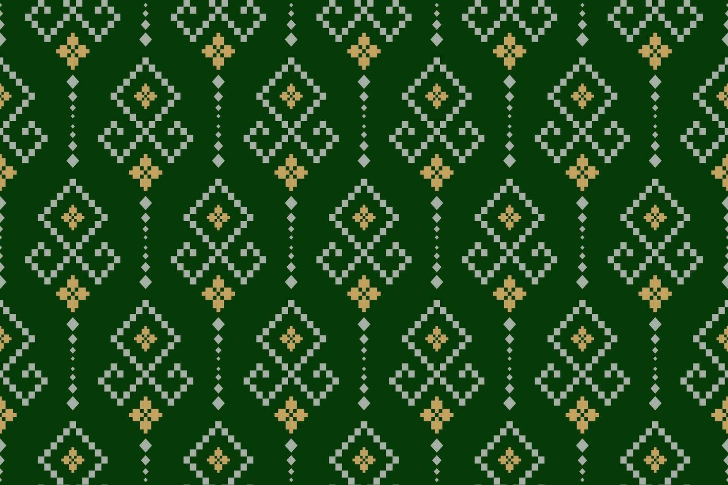 Green Cross stitch colorful geometric traditional ethnic pattern Ikat seamless pattern border abstract design for fabric print cloth dress carpet curtains and sarong Aztec African Indian Indonesian vector