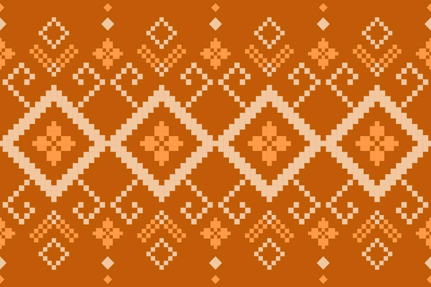 Orange vintages cross stitch traditional ethnic pattern paisley flower Ikat background abstract Aztec African Indonesian Indian seamless pattern for fabric print cloth dress carpet curtains and sarong vector