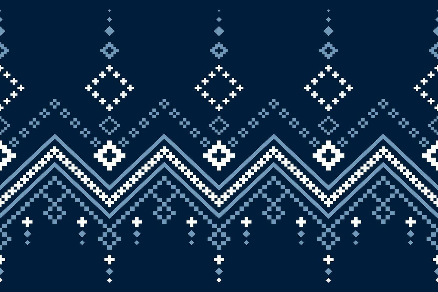 Indigo navy blue geometric traditional ethnic pattern Ikat seamless pattern border abstract design for fabric print cloth dress carpet curtains and sarong Aztec African Indian Indonesian vector