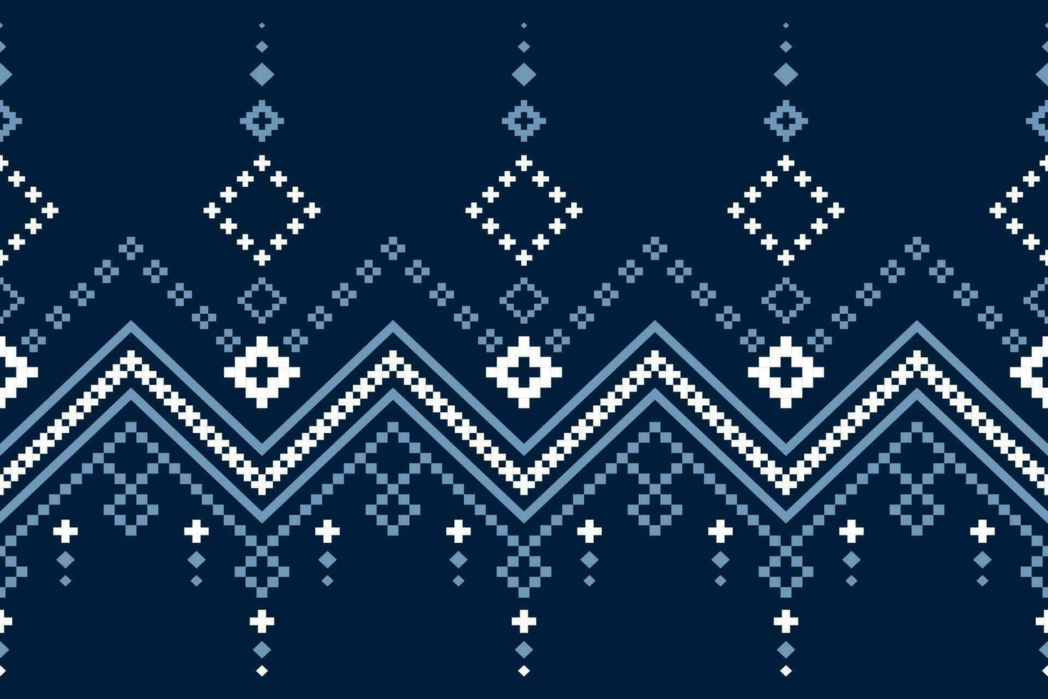 Indigo navy blue geometric traditional ethnic pattern Ikat seamless pattern border abstract design for fabric print cloth dress carpet curtains and sarong Aztec African Indian Indonesian vector