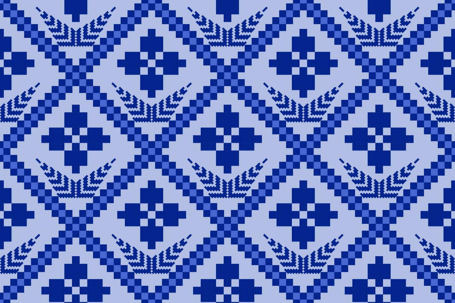 Indigo navy blue geometric traditional ethnic pattern Ikat seamless pattern border abstract design for fabric print cloth dress carpet curtains and sarong Aztec African Indian Indonesian vector