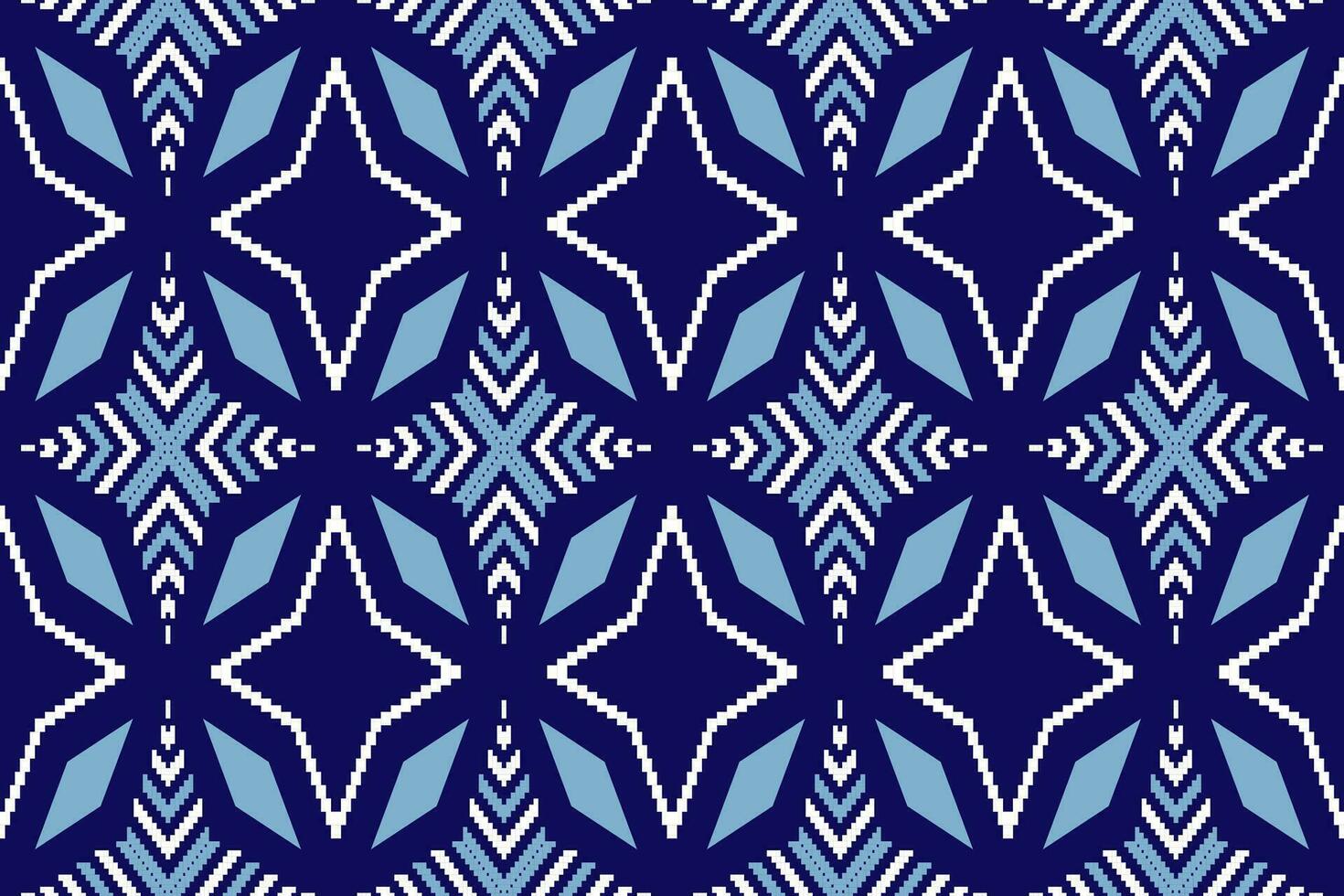 Indigo navy blue geometric traditional ethnic pattern Ikat seamless pattern border abstract design for fabric print cloth dress carpet curtains and sarong Aztec African Indian Indonesian vector