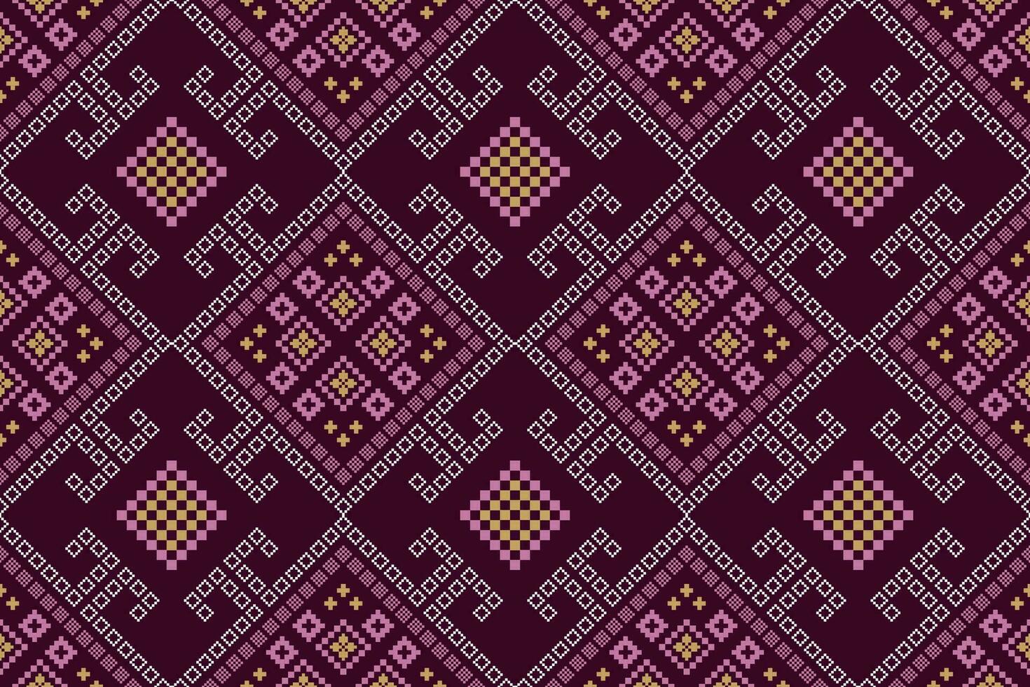 Pink Cross stitch colorful geometric traditional ethnic pattern Ikat seamless pattern border abstract design for fabric print cloth dress carpet curtains and sarong Aztec African Indian Indonesian vector