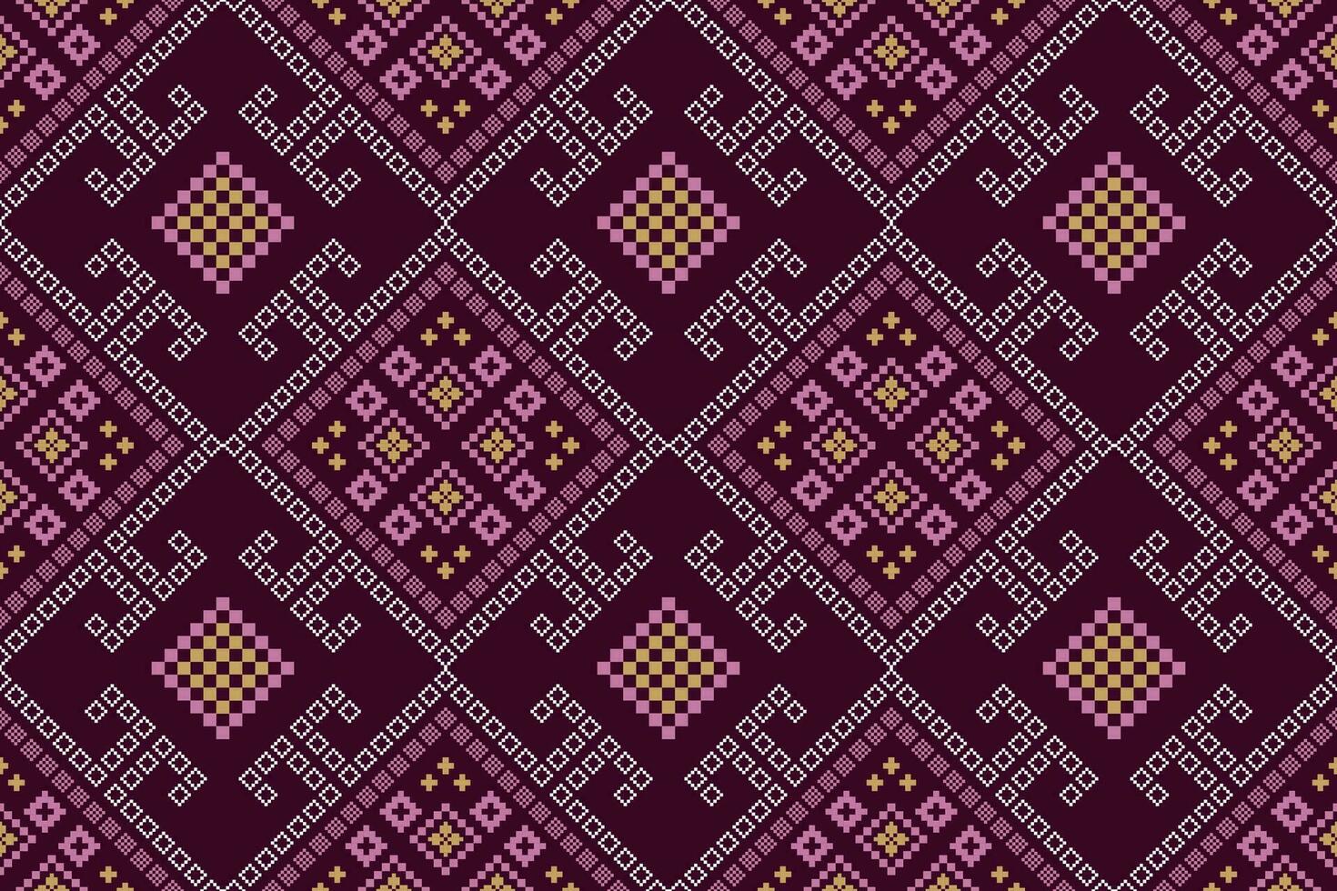 Pink Cross stitch colorful geometric traditional ethnic pattern Ikat seamless pattern border abstract design for fabric print cloth dress carpet curtains and sarong Aztec African Indian Indonesian vector