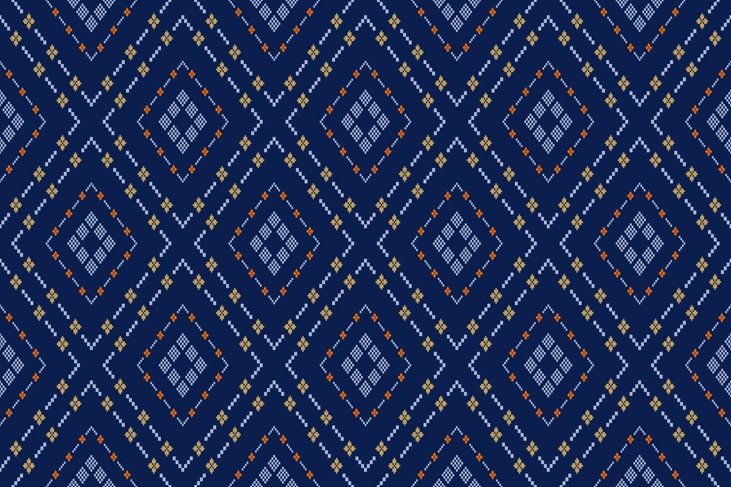 Indigo navy blue geometric traditional ethnic pattern Ikat seamless pattern border abstract design for fabric print cloth dress carpet curtains and sarong Aztec African Indian Indonesian vector