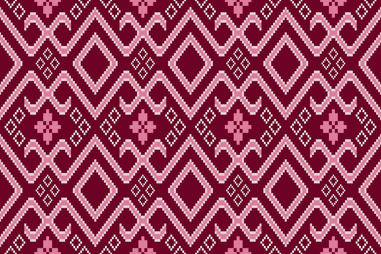 Pink Cross stitch colorful geometric traditional ethnic pattern Ikat seamless pattern border abstract design for fabric print cloth dress carpet curtains and sarong Aztec African Indian Indonesian vector