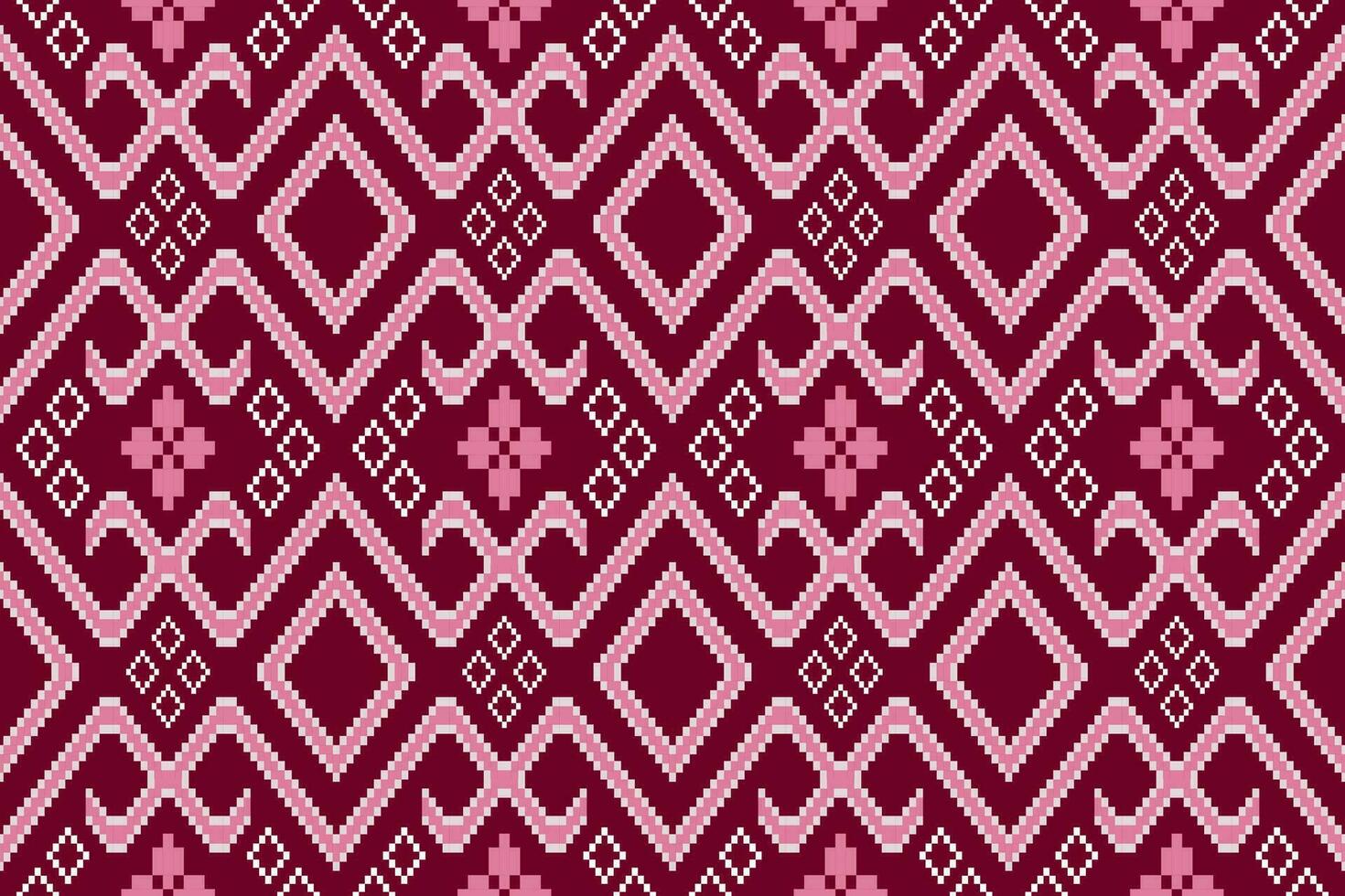 Pink Cross stitch colorful geometric traditional ethnic pattern Ikat seamless pattern border abstract design for fabric print cloth dress carpet curtains and sarong Aztec African Indian Indonesian vector