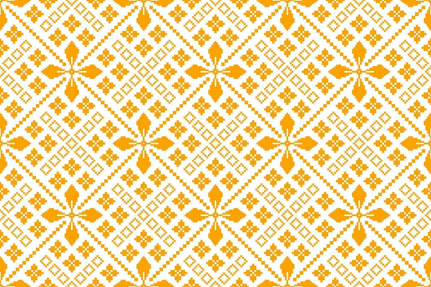 Yellow vintages cross stitch traditional ethnic pattern paisley flower Ikat background abstract Aztec African Indonesian Indian seamless pattern for fabric print cloth dress carpet curtains and sarong vector