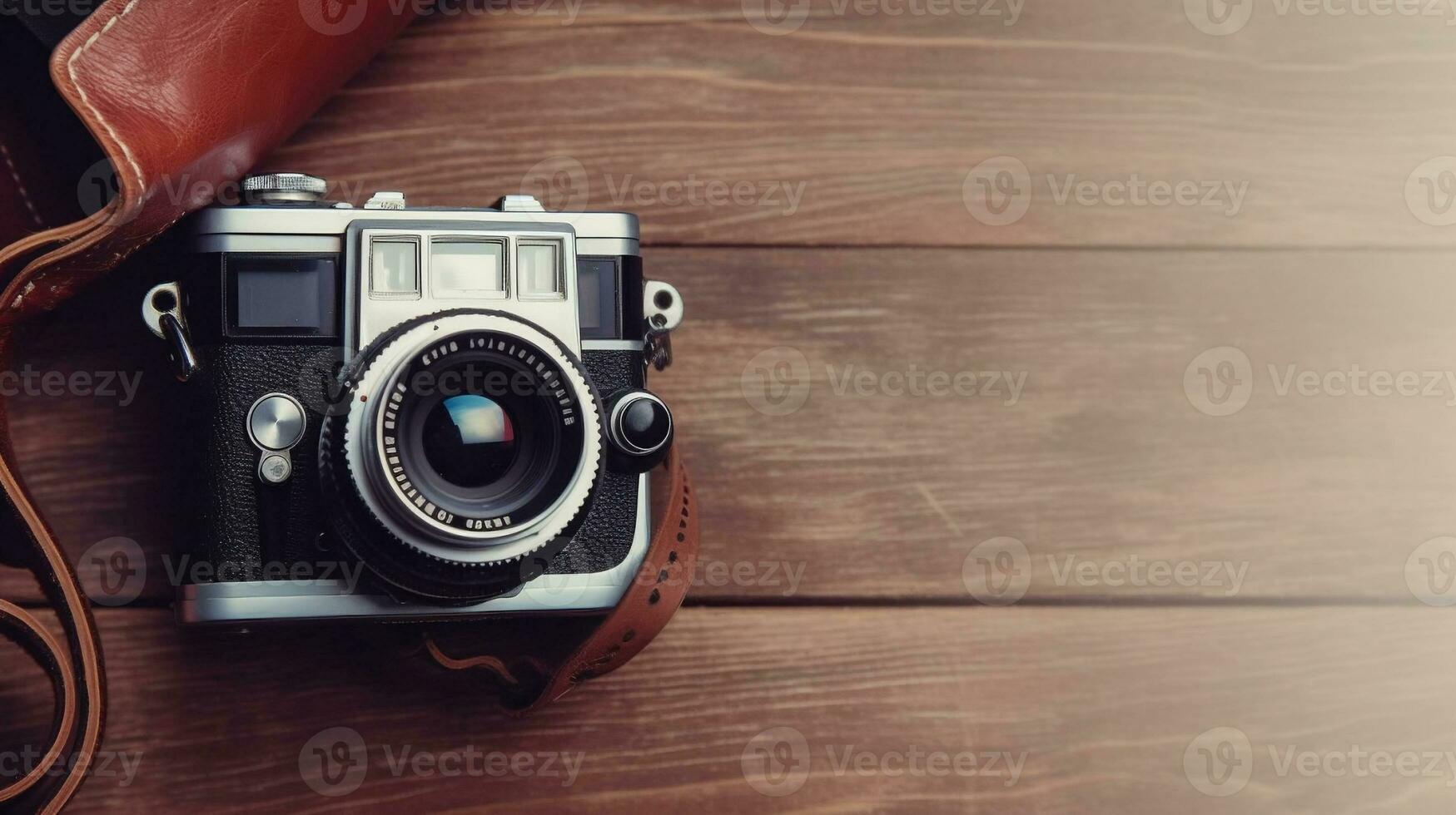 Vintage Film Camera with Case. created with Generative AI photo
