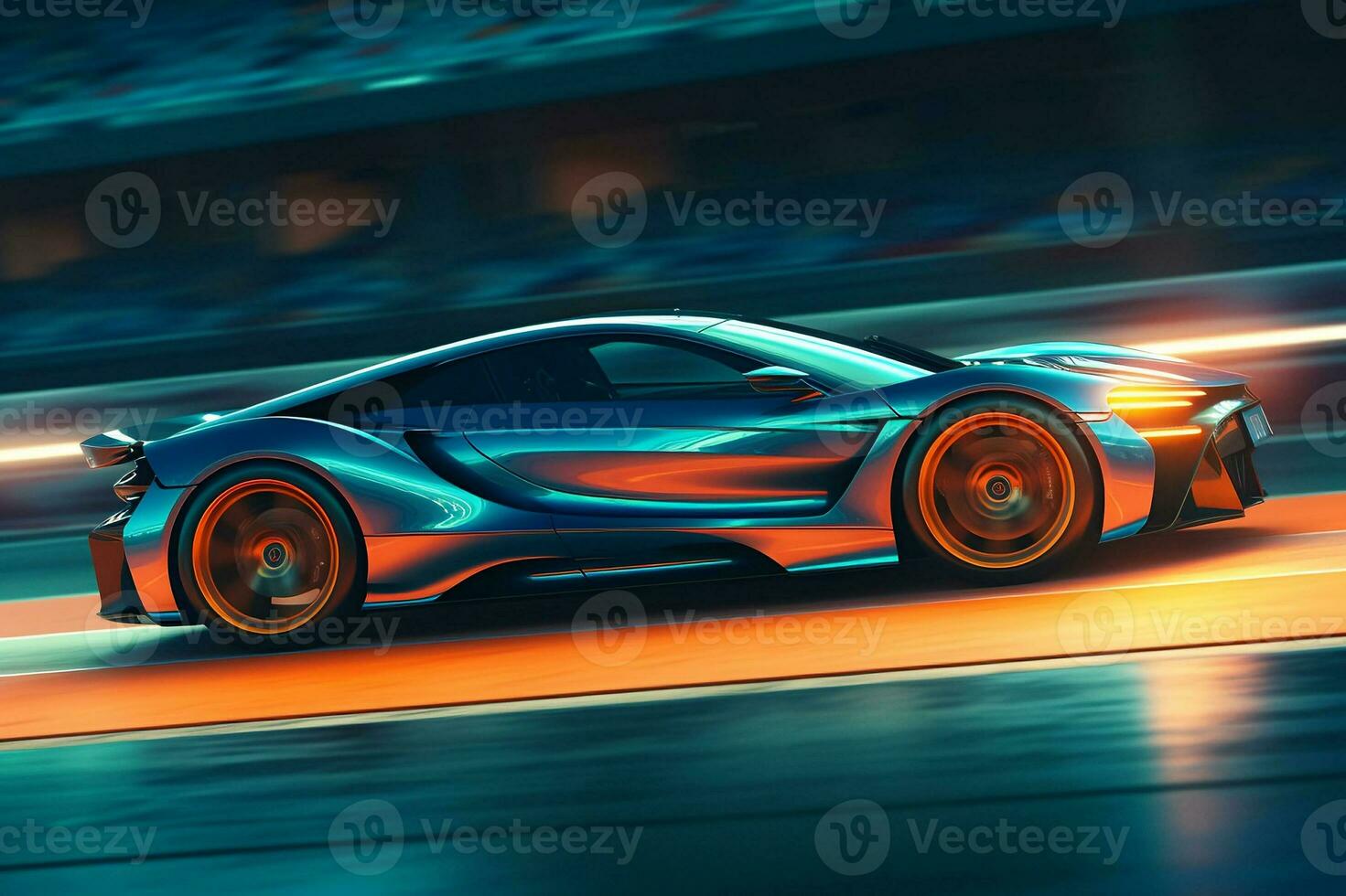 Luxury Sports Car Racing on Modern Racetrack During Night City Ride. created with Generative AI photo