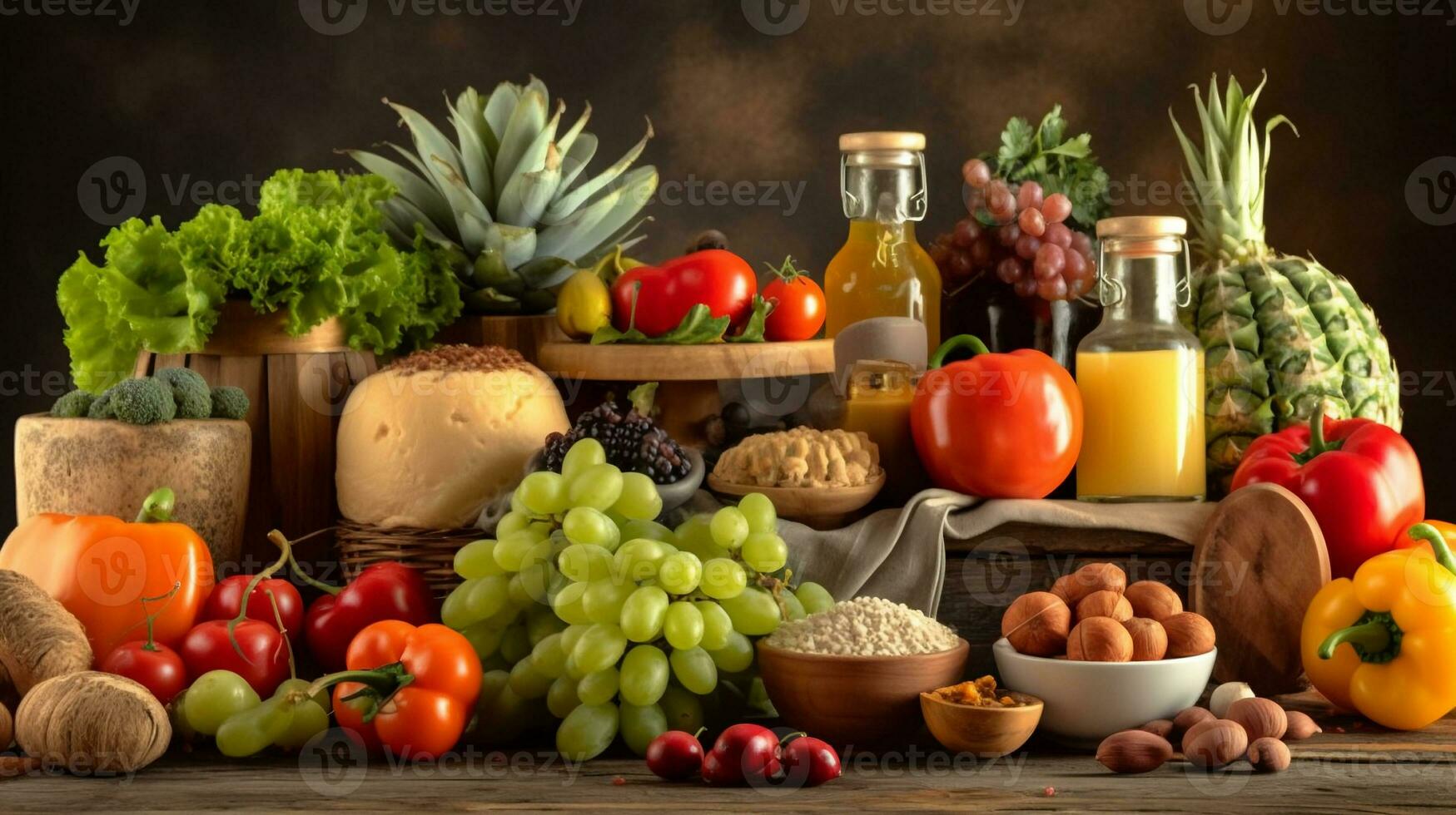 A Composition of Varied Organic Food. created with Generative AI photo