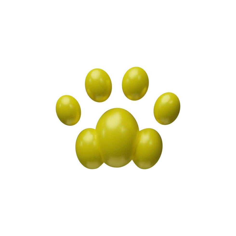 Realistic 3d render pet paw. Animal pet foot of cats, kitten. Cute veterinary symbol. Vector illustration in plasticine style. Footprint shape design