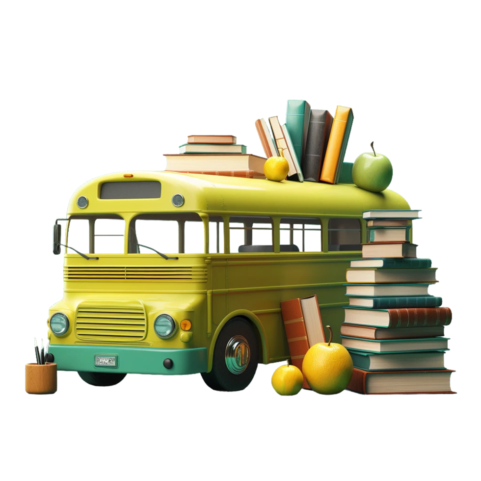 school- bus met boek Aan een transparant achtergrond ai generatief png