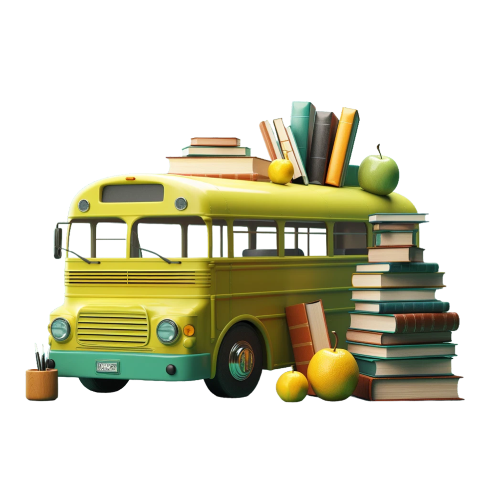 School bus with book on a transparent background AI Generative png