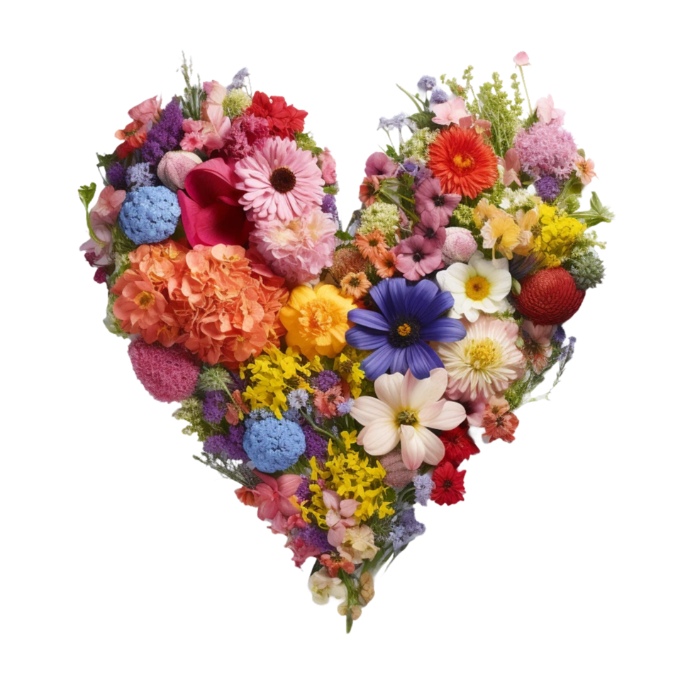 Flower in a Herat shape isolated on a transparent background AI Generative png
