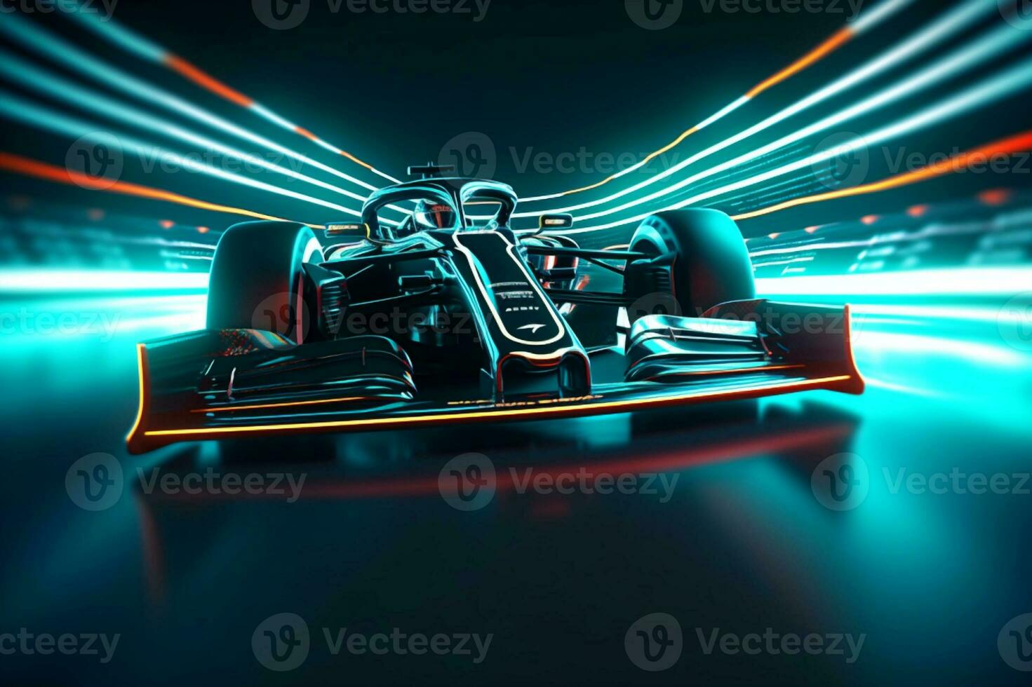 Futuristic Formula 1 Racing on a Neon Post-Production Track. Generative AI photo