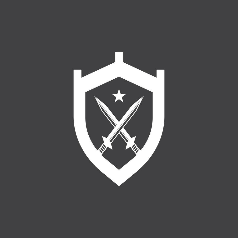 Shield wars with Sword logo design vector illustration