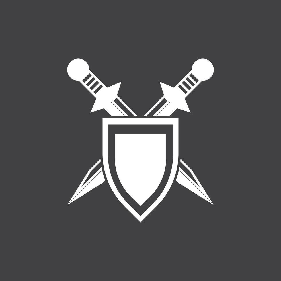 Shield wars with Sword logo design vector illustration