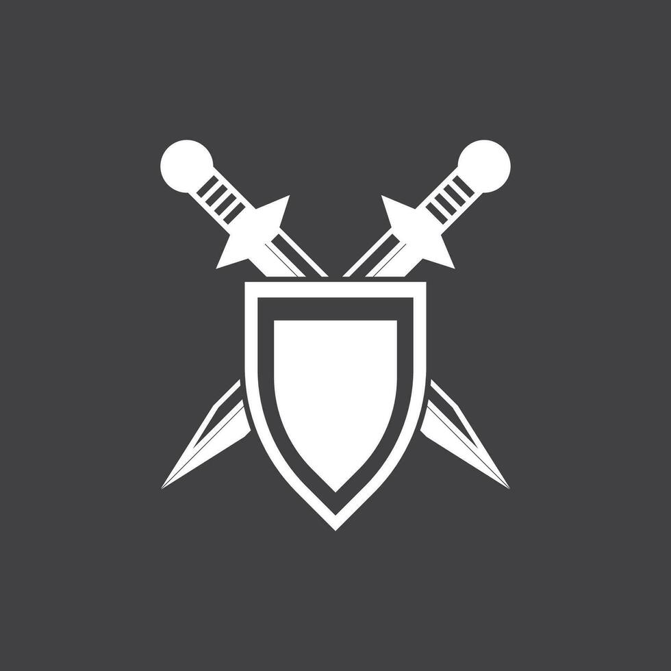 Shield wars with Sword logo design vector illustration