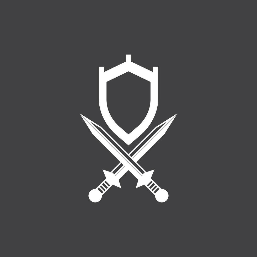 Shield wars with Sword logo design vector illustration
