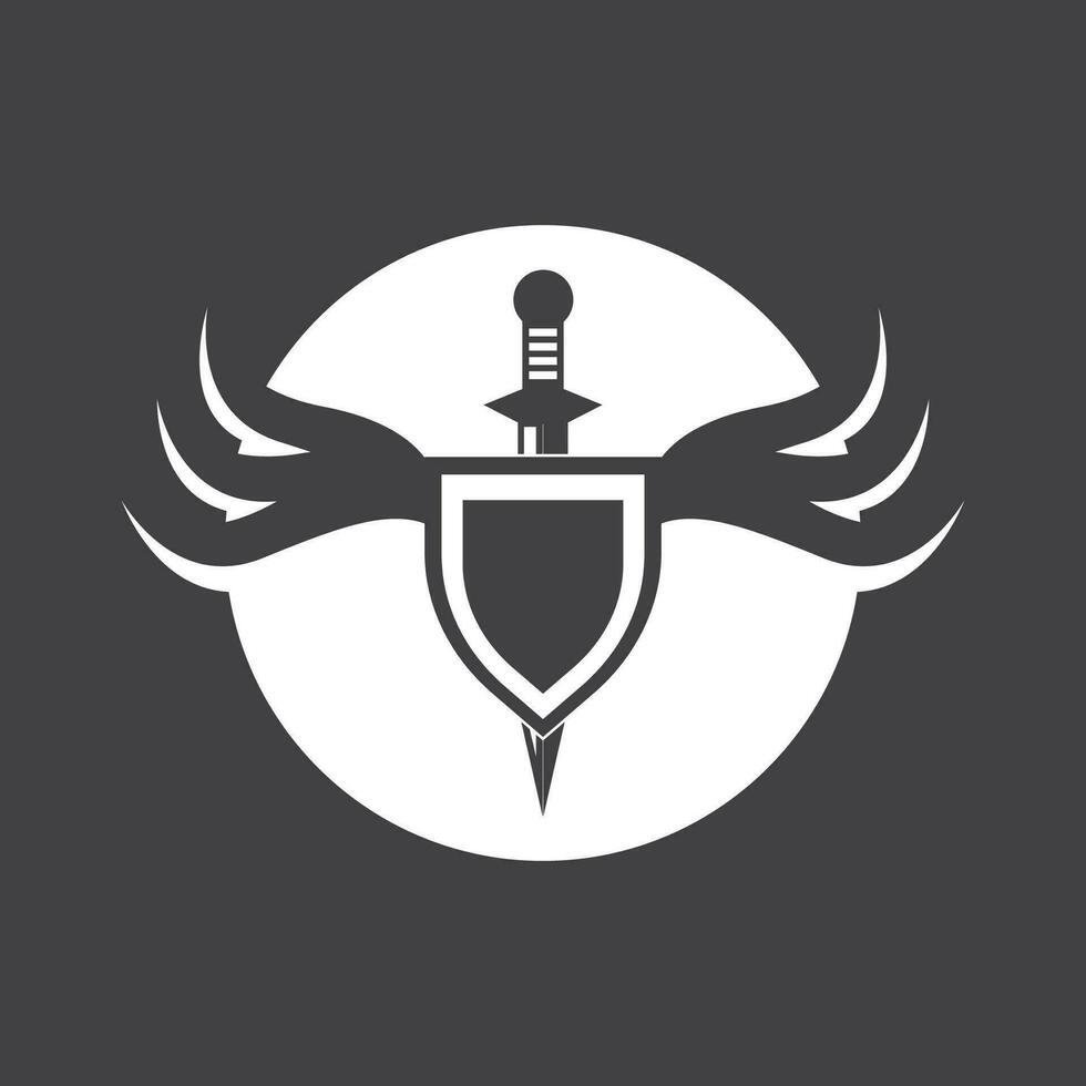 Shield wars with Sword logo design vector illustration