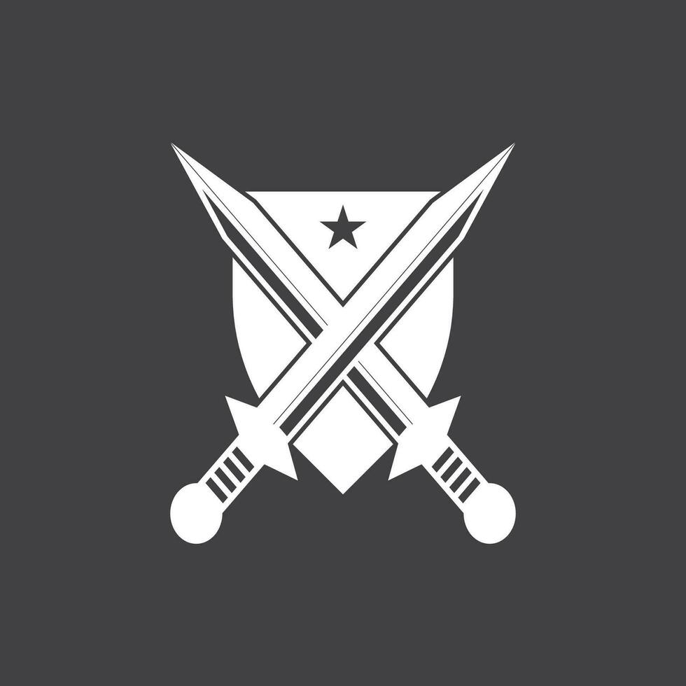 proteger guerras con espada logo diseño vector ilustración