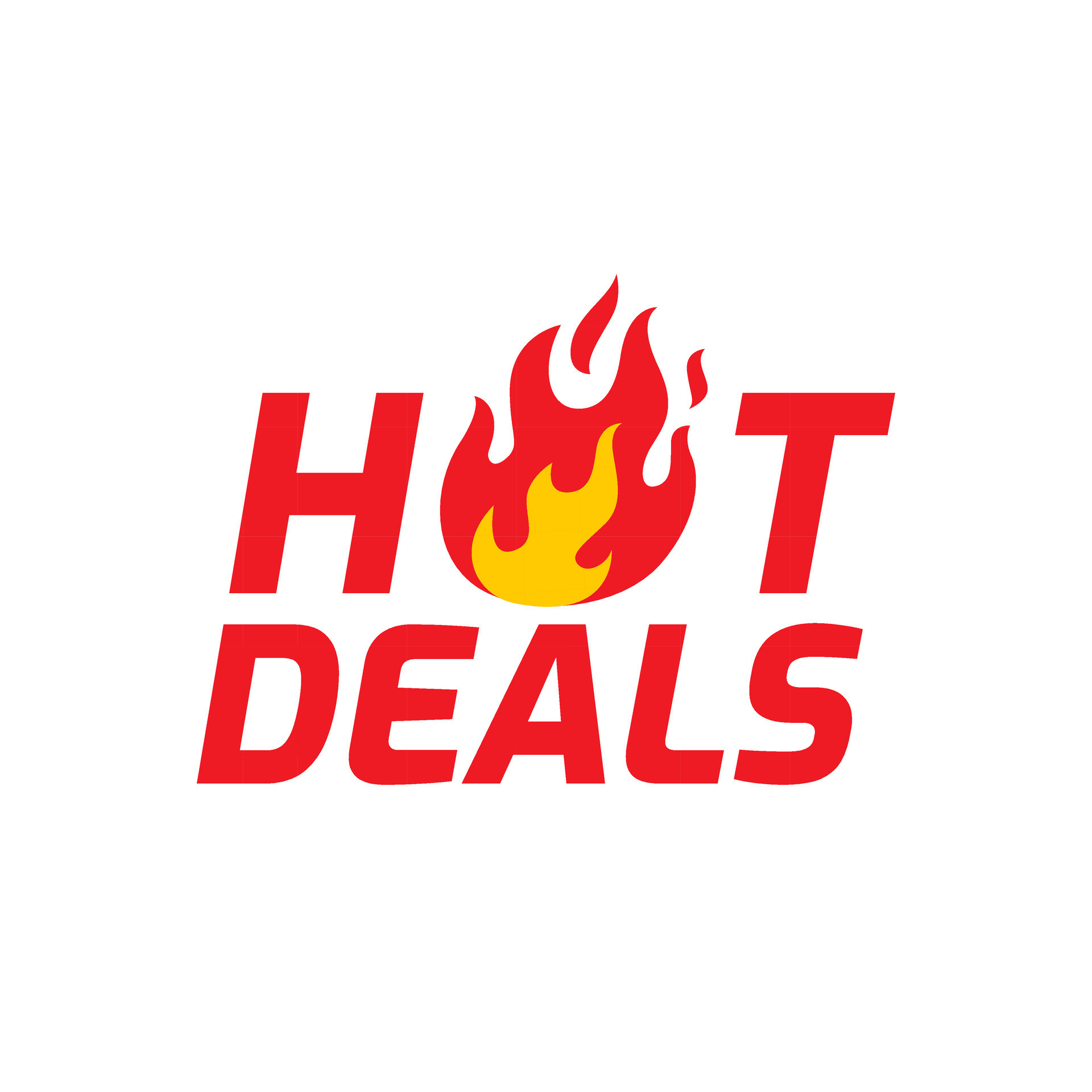 Hot Deals vector icon. Flat promotion fire banner, price tag, hot deal