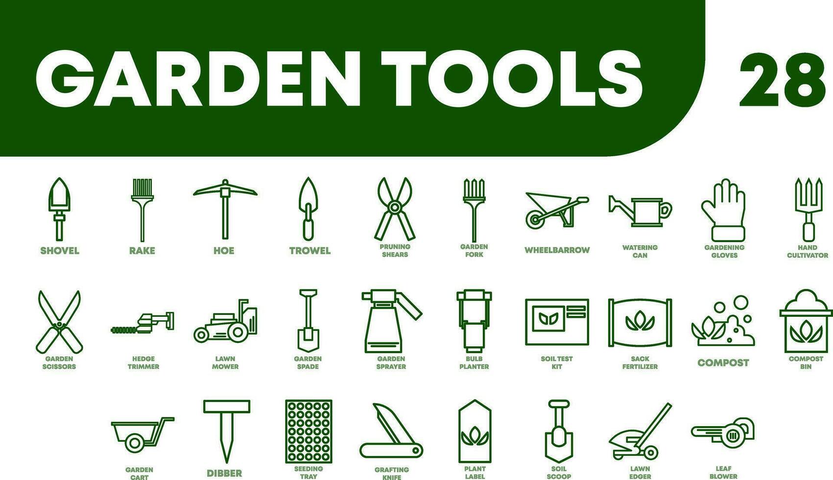set of garden tools icon in line style vector