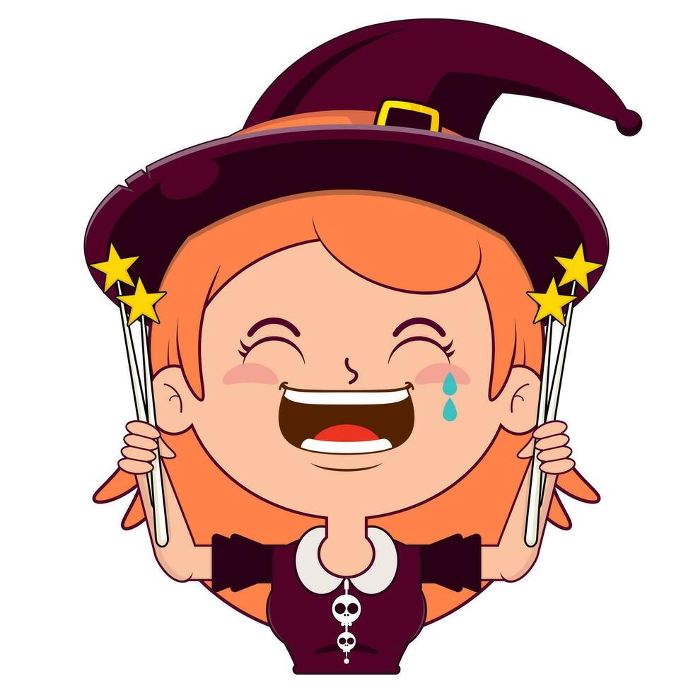 witch holding magic wand laughing face cartoon cute vector
