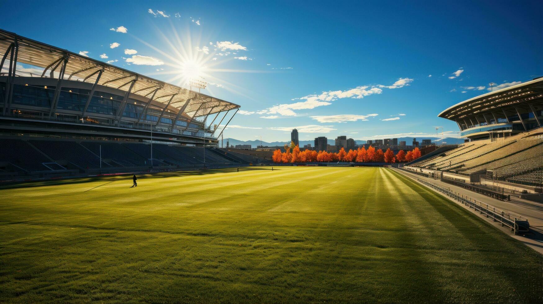 A soccer stadium with a lawn field photo