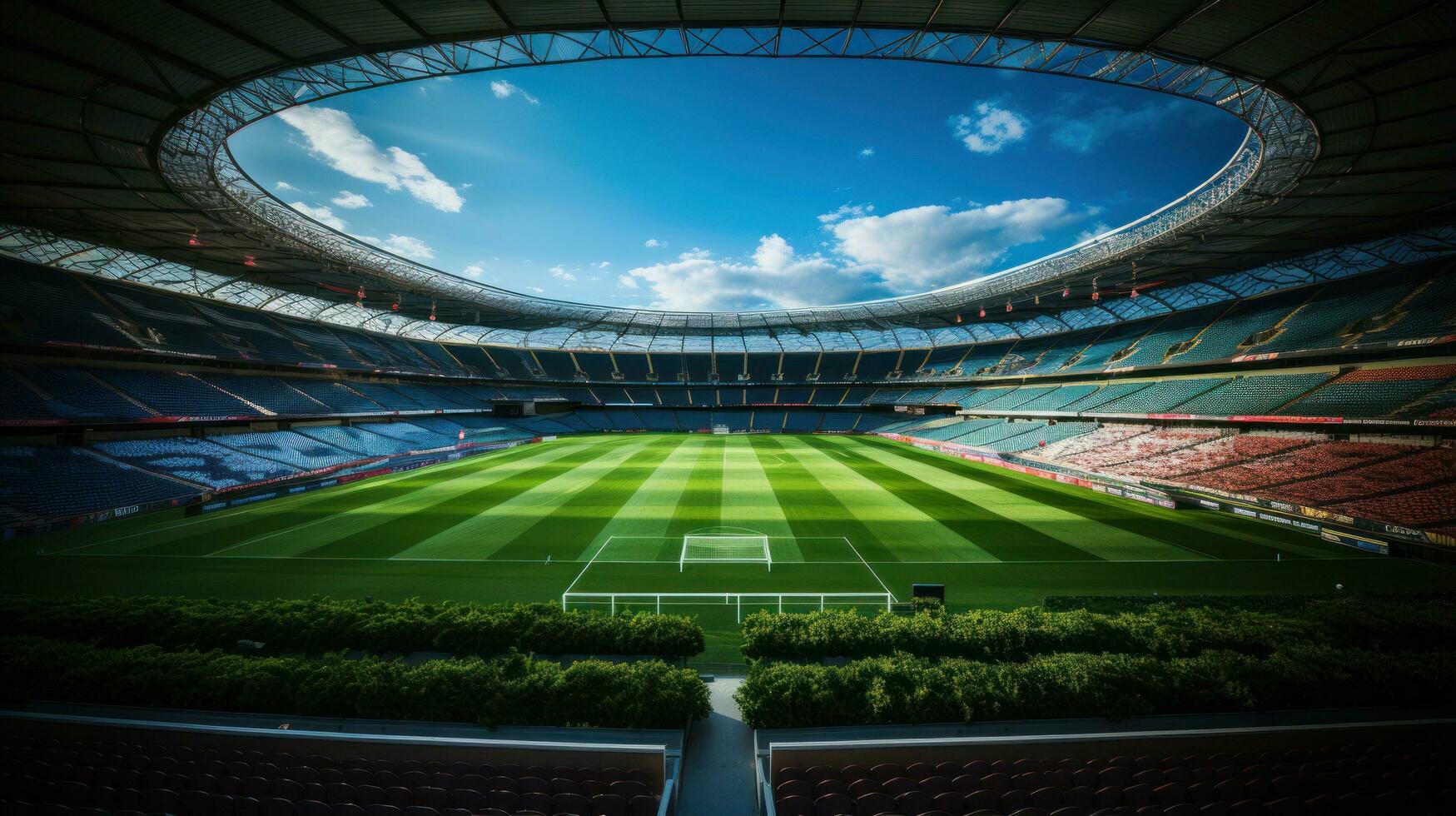 A soccer stadium with a lawn field photo