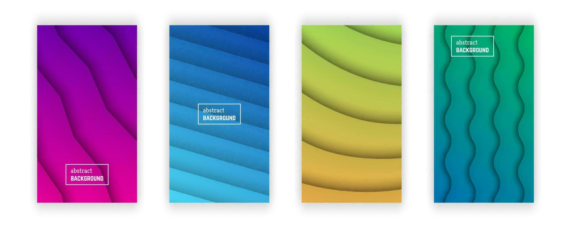 Abstract minimal gradient geometric background.  Set of four wave layer shape for banner, templates, cards. Vector illustration.