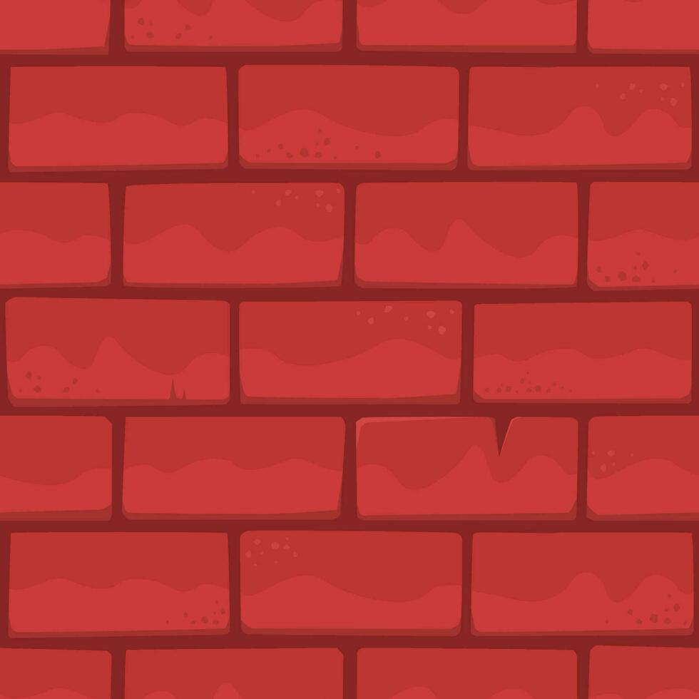 Holiday Red Brick Wall with Cracks and Scratches, Seamless Square Vector Background